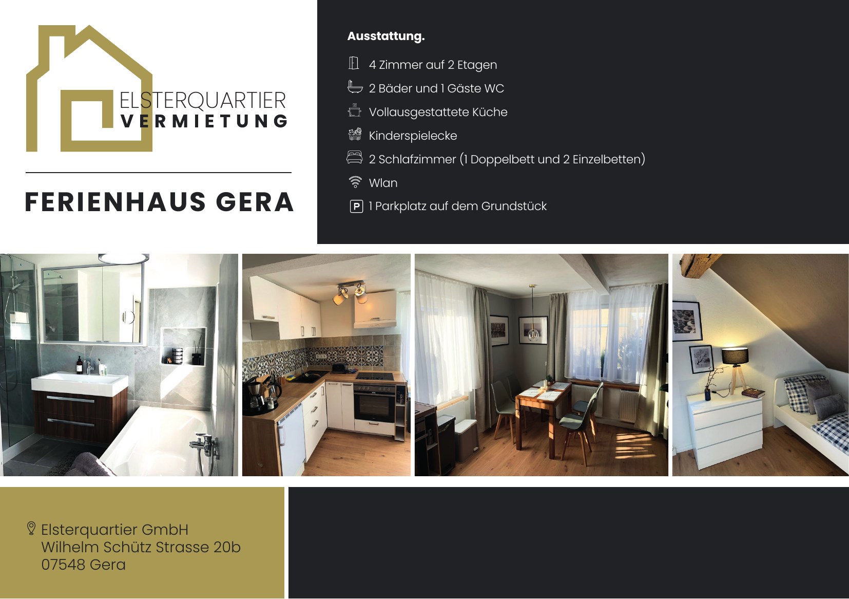 Ferienhaus Gera - 4 Zimmer auf 2 Etagen, Küche, 2 Bäder, Kinderspielecke, WLAN, Parkplatz, Gessentalstrasse 79